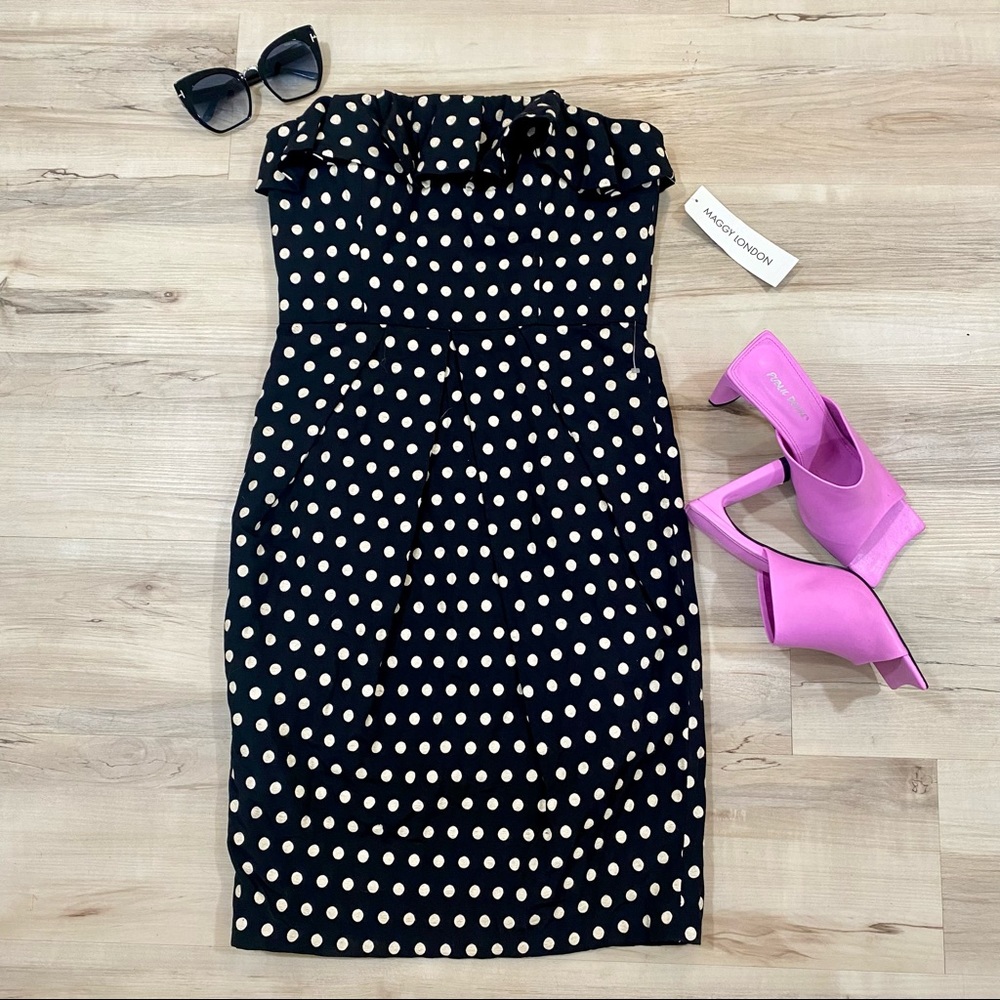 NWT Maggy London Polka Dot Black and White mini dress Sz 6
